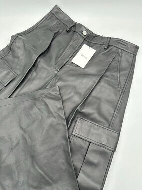 Theory Women's Straight Wide Leg Leather Cargo Pant, Size 8, Nappa Black *READ*
